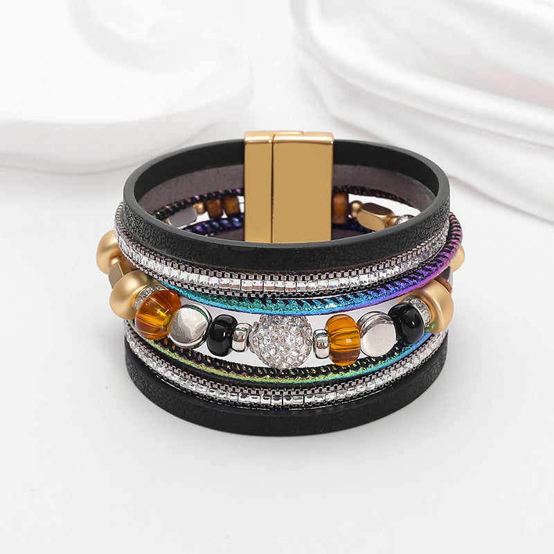 Wholesale Bracelet retro multi-layer magnetic buckle leather bracelet